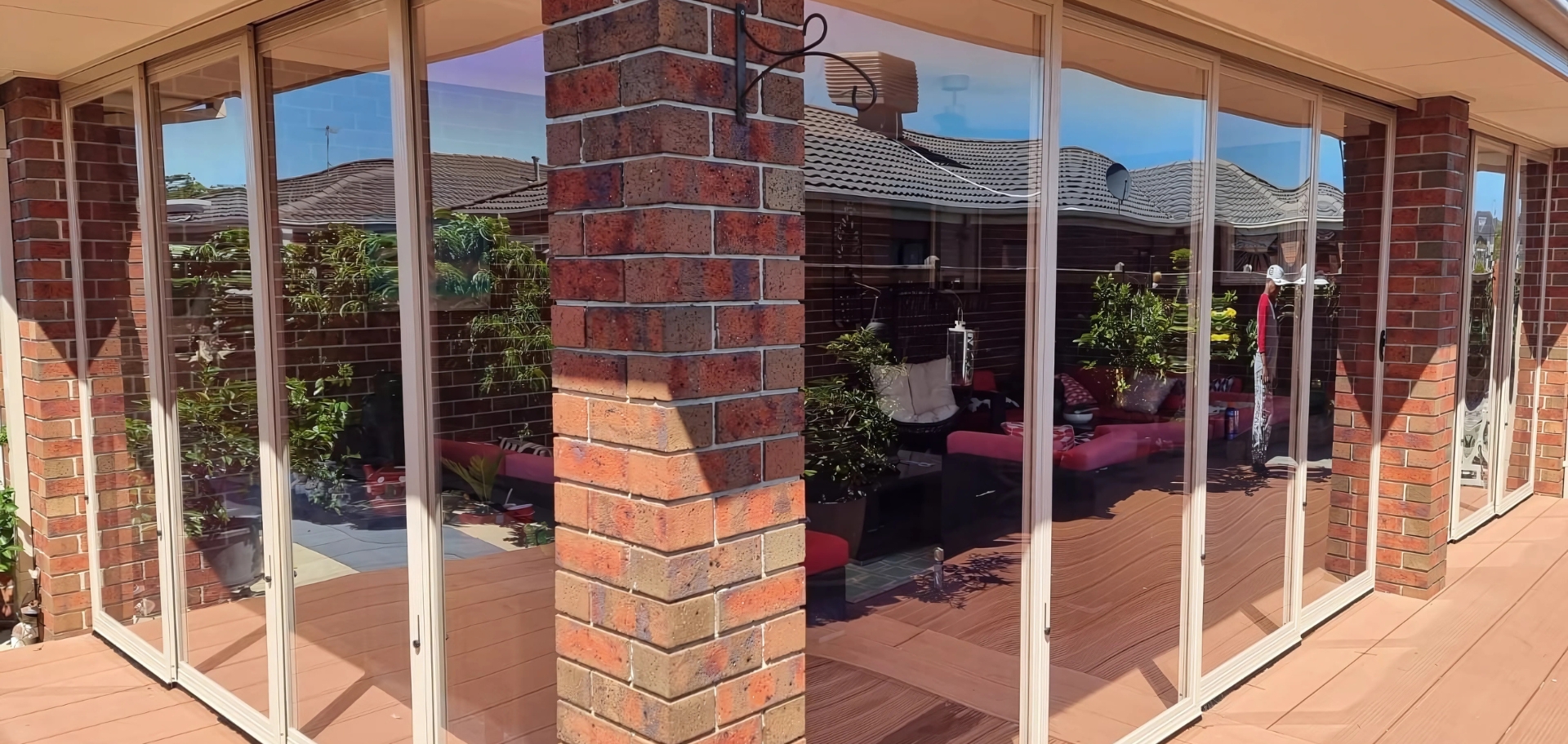 Outdoor Living Room with Tinted Screen Panels
