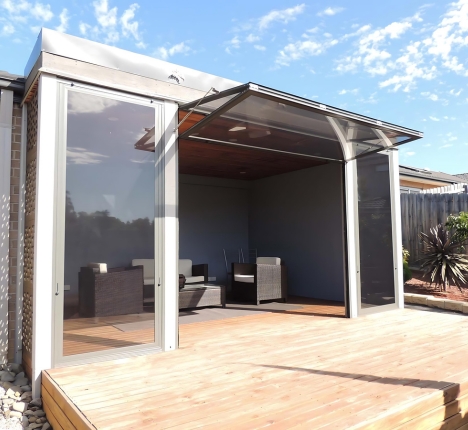 Dual Awnings in Alfresco Patio Setting