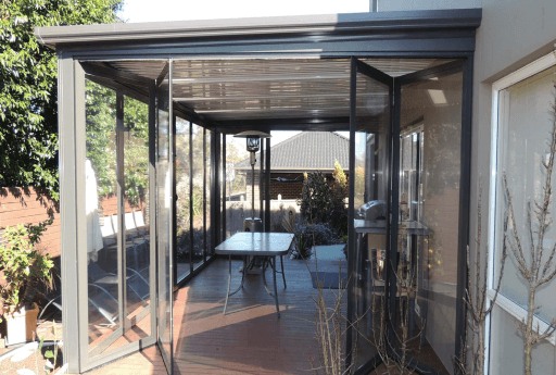 Covered Outdoor Space with Sliding Panels